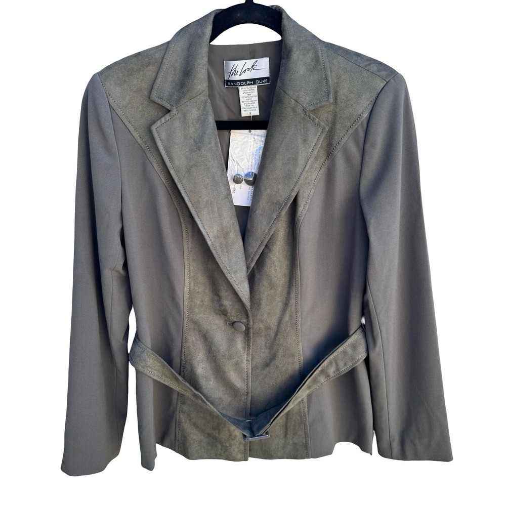 Randolph Duke The Look Olive Green Faux Suede Trim Belted Blazer Jacket 8 NWT